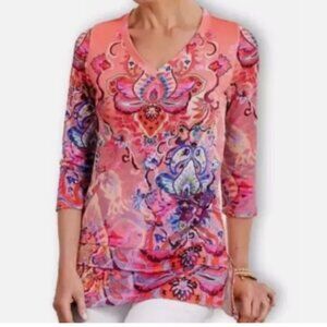 Soft Surroundings Top Women's PXL Reyes Coral Floral Paisley Print Knit Tunic